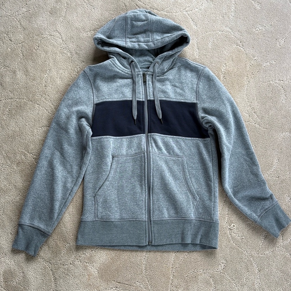 Gray & Navy Blue Men’s Full Zip Hoodie, Like New, Size XS